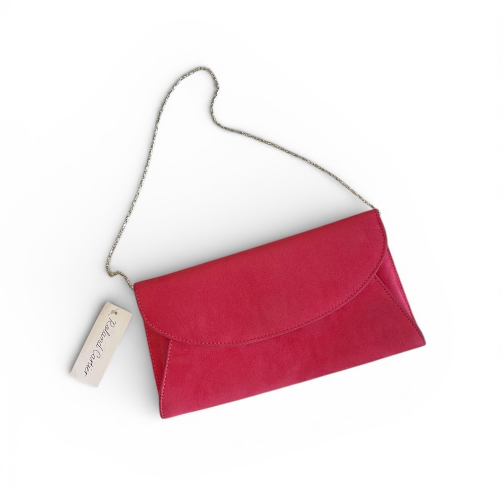 Vintage Roland Cartier “Burley” Coral Red Microfiber Suede Clutch / Shoulder Bag